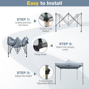 10 x 10 FT Outdoor Pop up Canopy Tent Easy Setup Gazebo Shelter with Wheeled Bag-Gray
