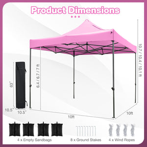 10 x 10 FT Outdoor Pop up Canopy Tent Easy Setup Gazebo Shelter with Wheeled Bag-Pink