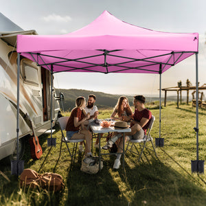 10 x 10 FT Outdoor Pop up Canopy Tent Easy Setup Gazebo Shelter with Wheeled Bag-Pink