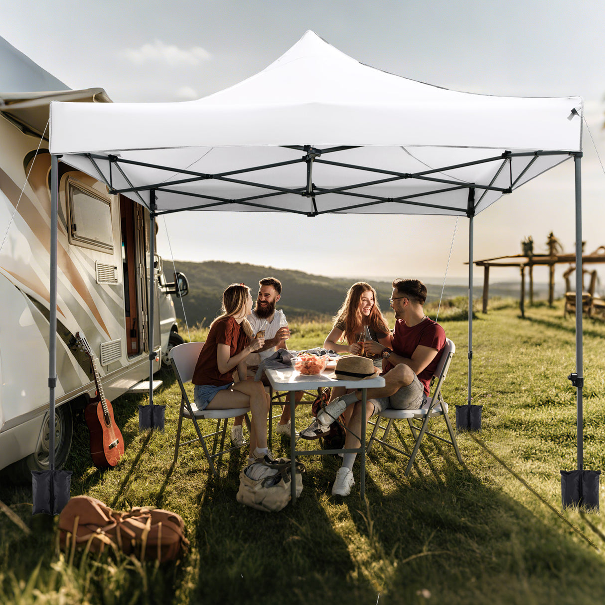 10 x 10 FT Outdoor Pop up Canopy Tent Easy Setup Gazebo Shelter with Wheeled Bag-White
