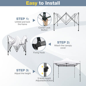 10 x 10 FT Outdoor Pop up Canopy Tent Easy Setup Gazebo Shelter with Wheeled Bag-White