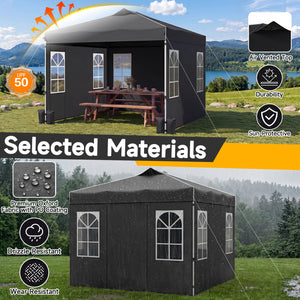 10 x 10 FT Pop Up Canopy Tent with 4 Sidewalls and Adjustable Height Waterproof-Black