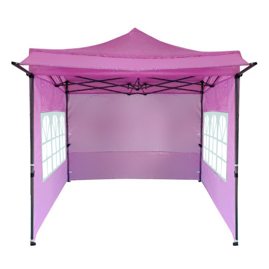 10 x 10 FT Pop up Canopy Tent with Sidewalls and Awning for Party Picnic Event-Pink