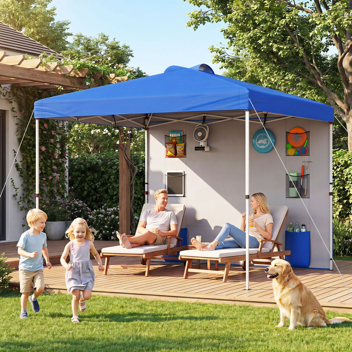 10 x 10 FT Pop up Canopy Tent with Sidewall 6 Pockets Instant Setup Commercial Gazebo-Blue