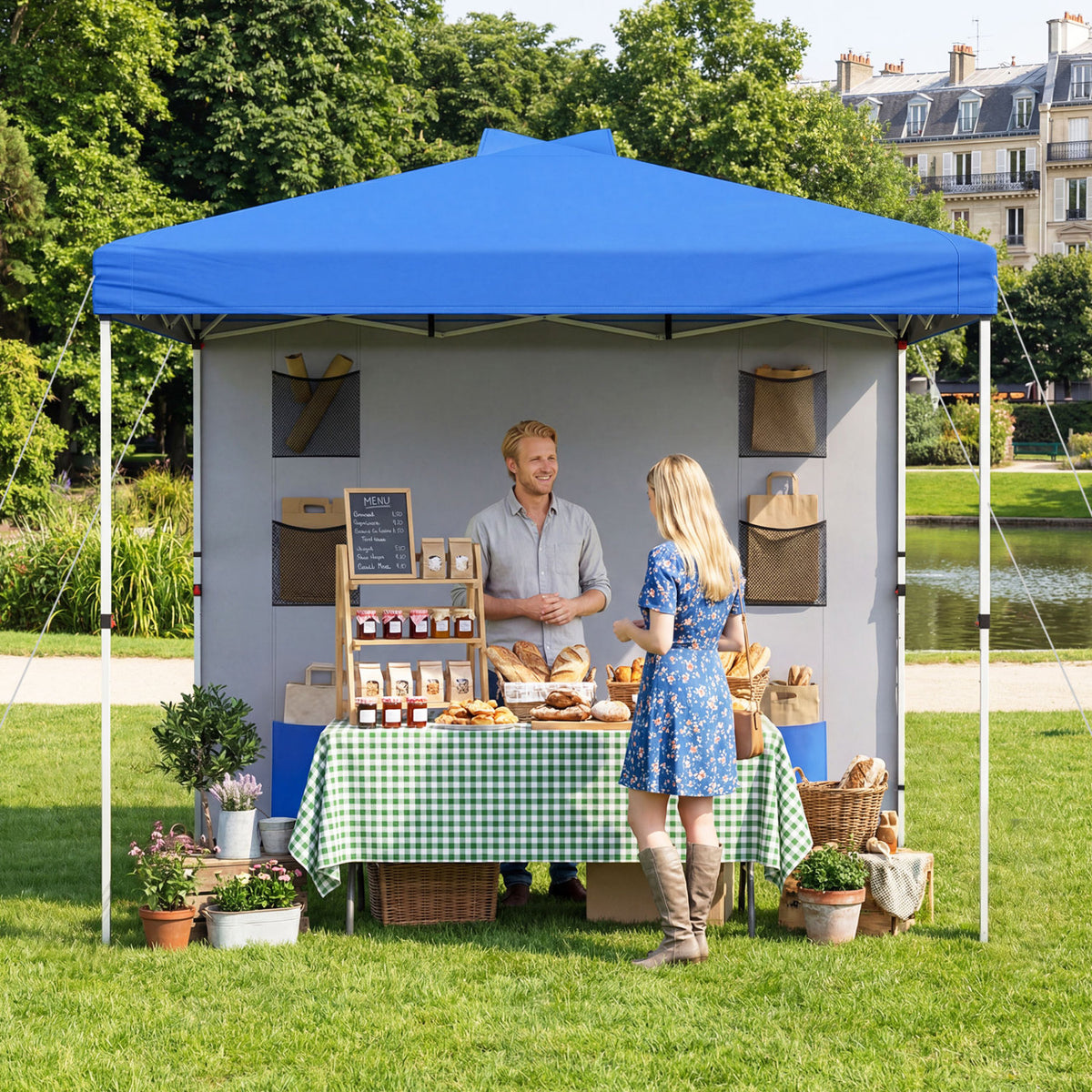 10 x 10 FT Pop up Canopy Tent with Sidewall 6 Pockets Instant Setup Commercial Gazebo-Blue
