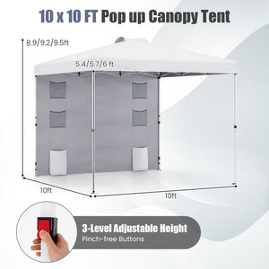 10 x 10 FT Pop up Canopy Tent with Sidewall 6 Pockets Instant Setup Commercial Gazebo-White