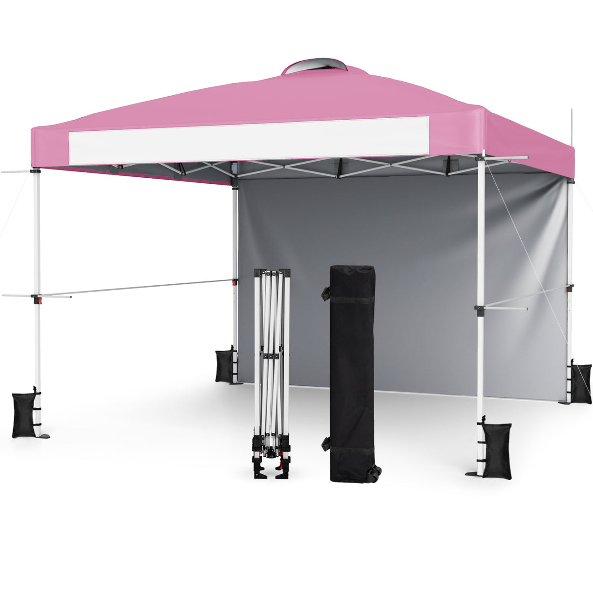 10 x 10 Feet Foldable Commercial Pop-up Canopy with Roller Bag and Banner Strip-Pink