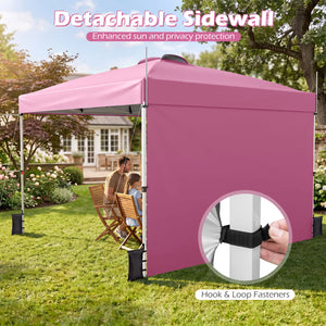 10 x 10 Feet Foldable Commercial Pop-up Canopy with Roller Bag and Banner Strip-Pink