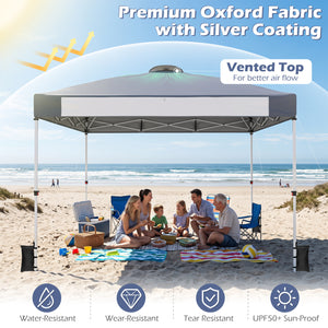 10 x 10 Feet Foldable Commercial Pop-up Canopy with Roller Bag and Banner Strip-Gray