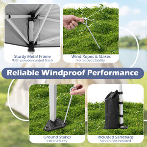 10 x 10 Feet Foldable Commercial Pop-up Canopy with Roller Bag and Banner Strip-Gray