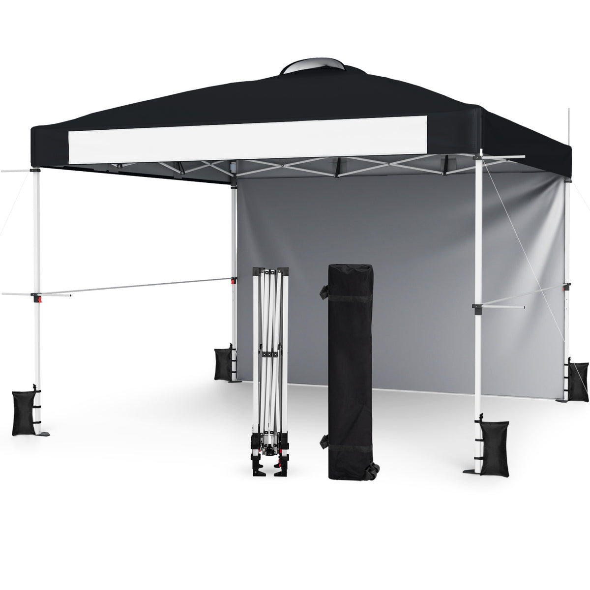 10 x 10 Feet Foldable Commercial Pop-up Canopy with Roller Bag and Banner Strip-Black
