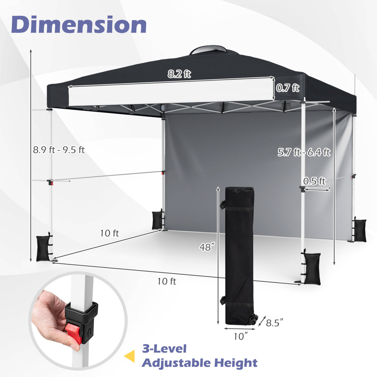 10 x 10 Feet Foldable Commercial Pop-up Canopy with Roller Bag and Banner Strip-Black