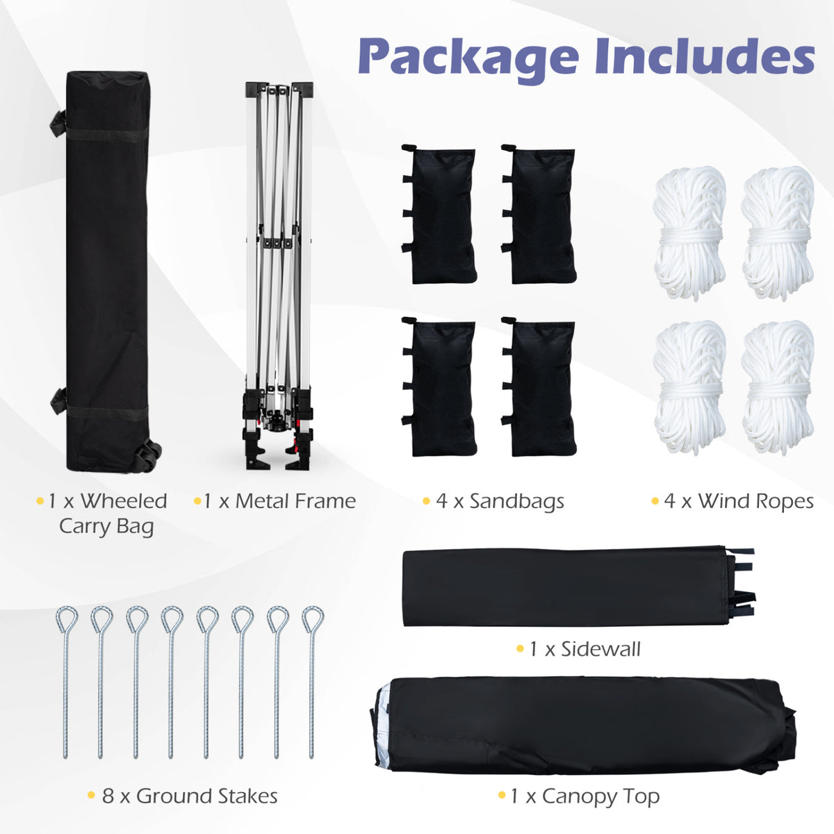 10 x 10 Feet Foldable Commercial Pop-up Canopy with Roller Bag and Banner Strip-Black