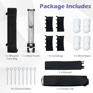 10 x 10 Feet Foldable Commercial Pop-up Canopy with Roller Bag and Banner Strip-Black