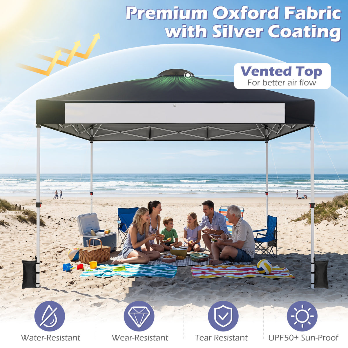 10 x 10 Feet Foldable Commercial Pop-up Canopy with Roller Bag and Banner Strip-Black