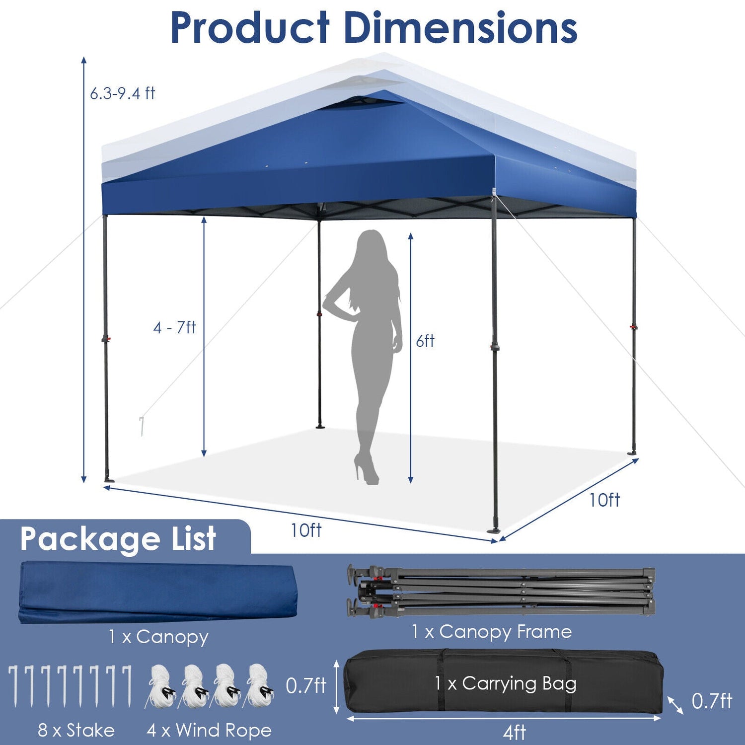 10 x 10 Feet Foldable Outdoor Instant Pop-up Canopy with Carry Bag-Blue by DirectDeals