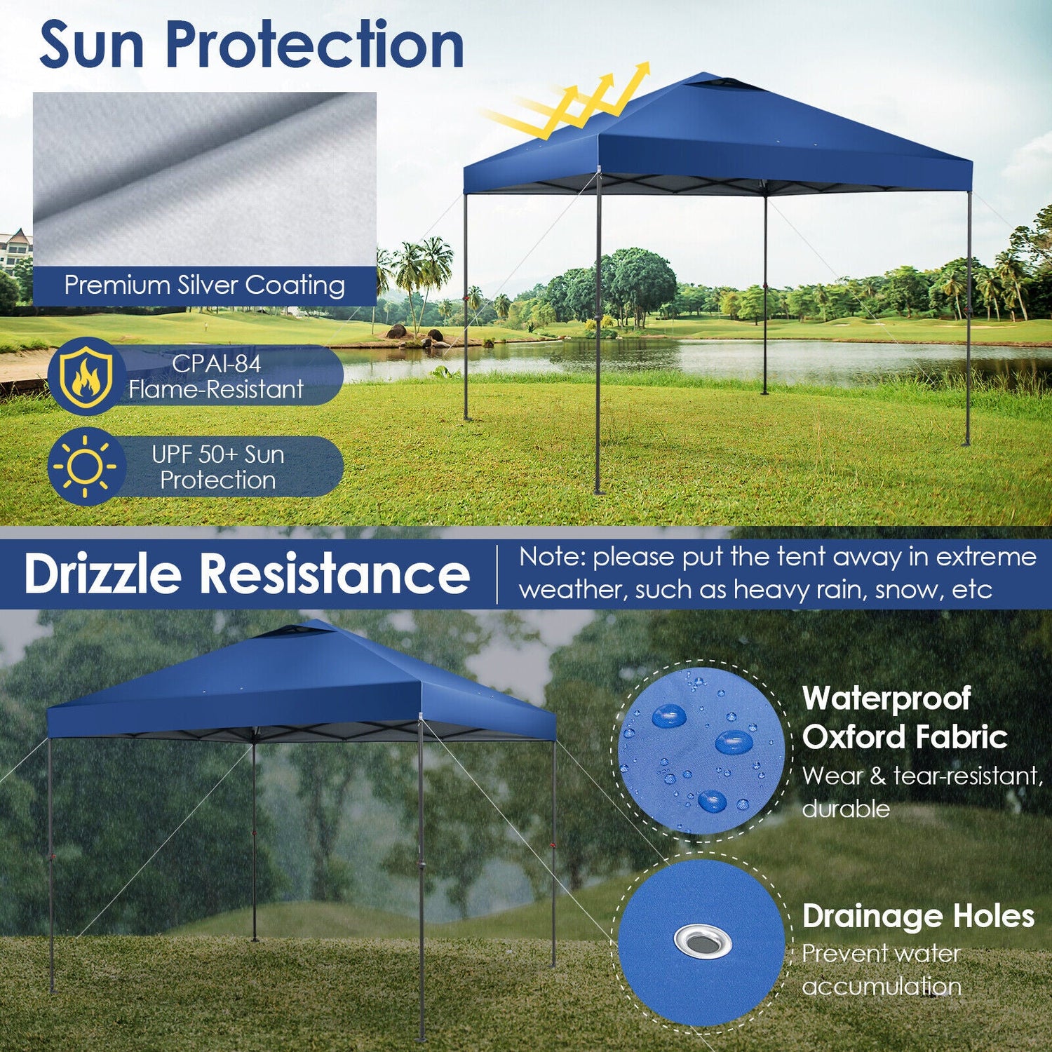 10 x 10 Feet Foldable Outdoor Instant Pop-up Canopy with Carry Bag-Blue by DirectDeals