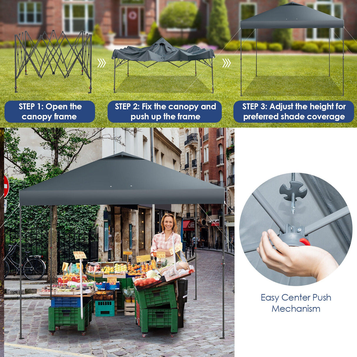 10 x 10 Feet Foldable Outdoor Instant Pop-up Canopy with Carry Bag-Gray by DirectDeals