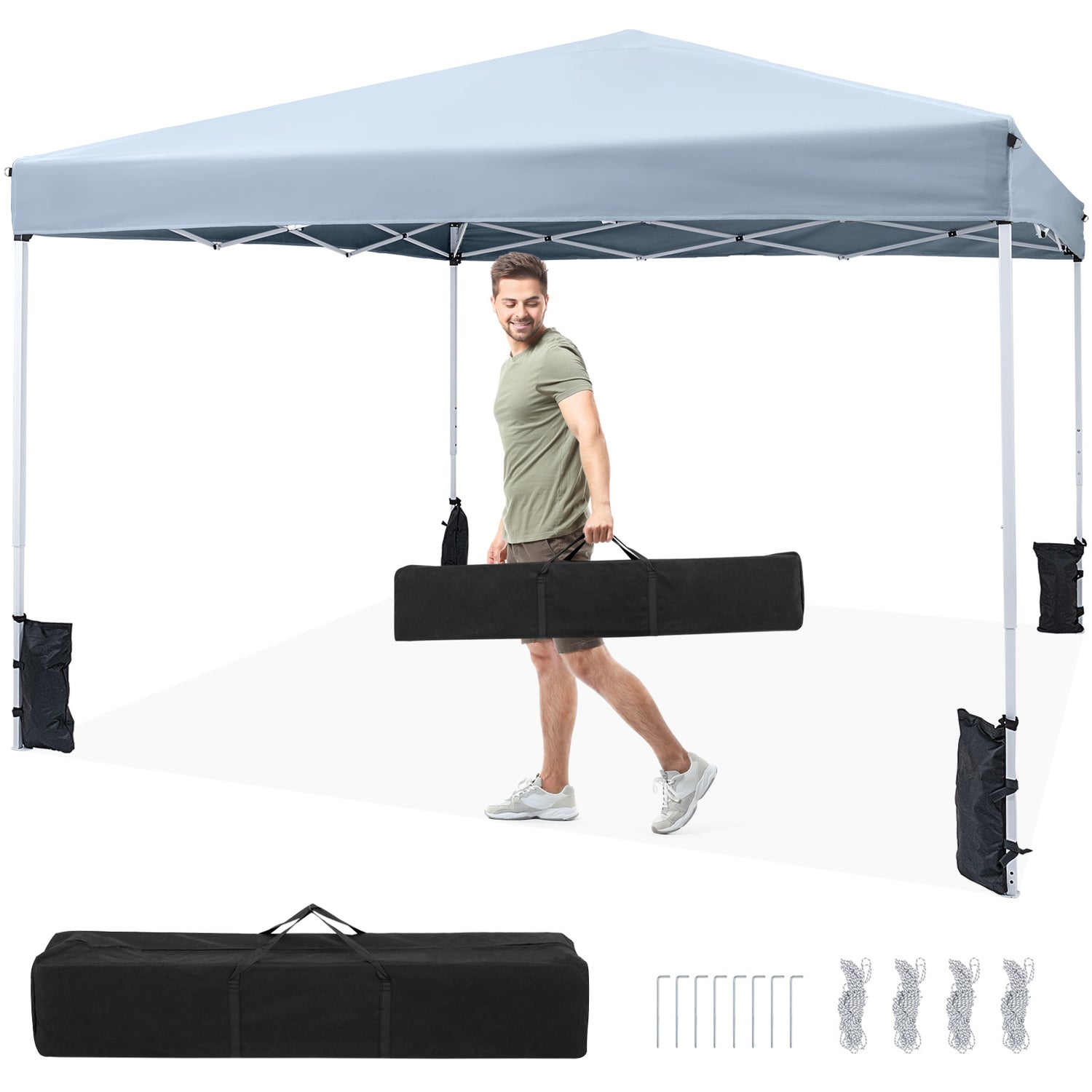 10 x 10 Feet Pop up Canopy Tent with Carrying Bag and 4 Sandbags-Gray