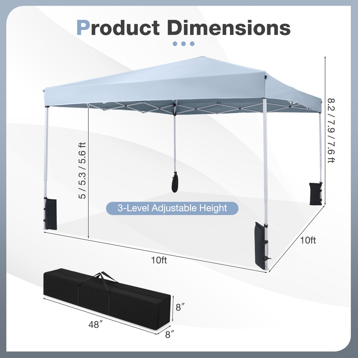 10 x 10 Feet Pop up Canopy Tent with Carrying Bag and 4 Sandbags-Gray