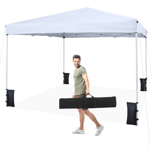 10 x 10 Feet Pop up Canopy Tent with Carrying Bag and 4 Sandbags-White