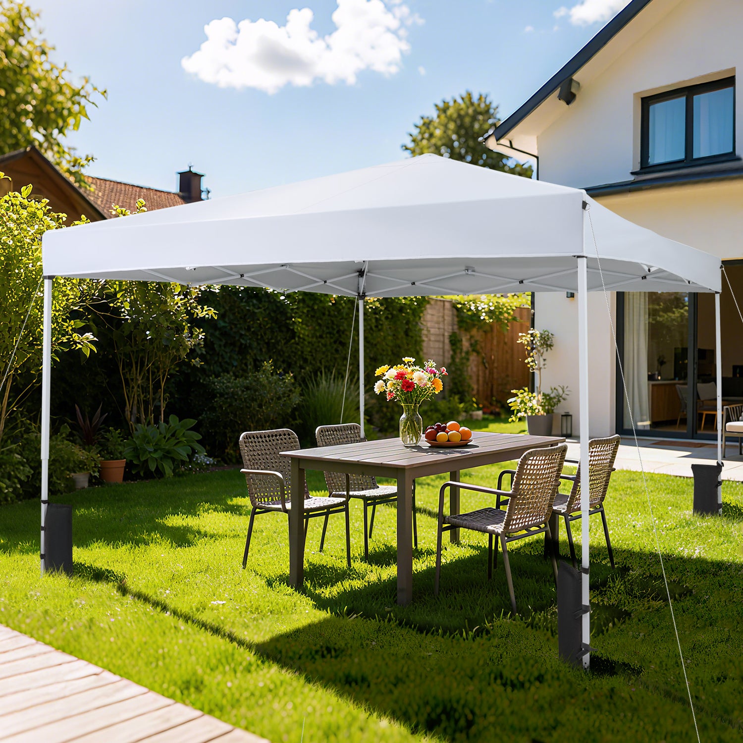 10 x 10 Feet Pop up Canopy Tent with Carrying Bag and 4 Sandbags-White