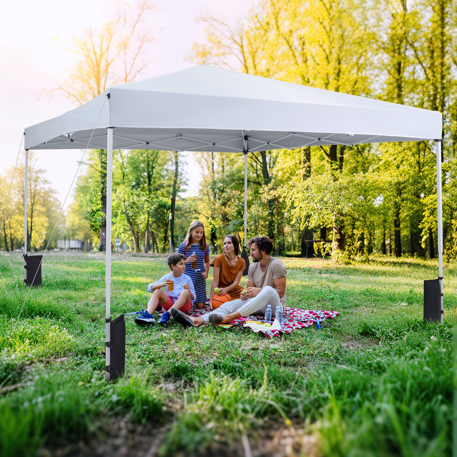 10 x 10 Feet Pop up Canopy Tent with Carrying Bag and 4 Sandbags-White