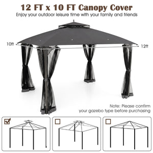 10 x 12 Feet Gazebo Replacement Top with Air Vent and Drainage Holes-Gray