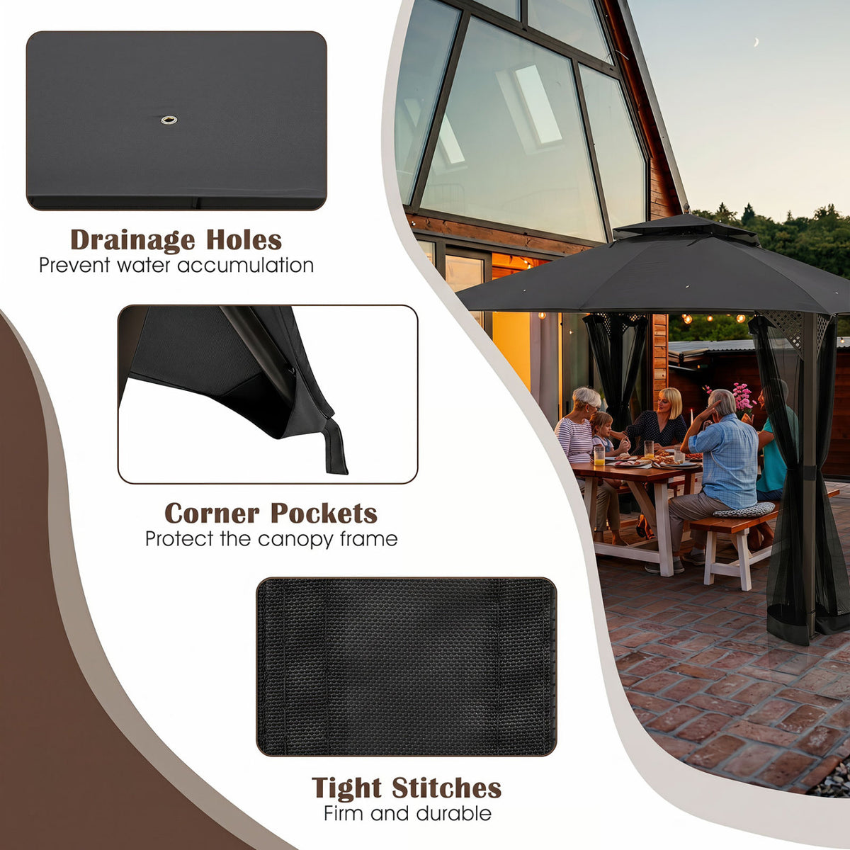 10 x 12 Feet Gazebo Replacement Top with Air Vent and Drainage Holes-Gray