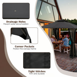 10 x 12 Feet Gazebo Replacement Top with Air Vent and Drainage Holes-Gray