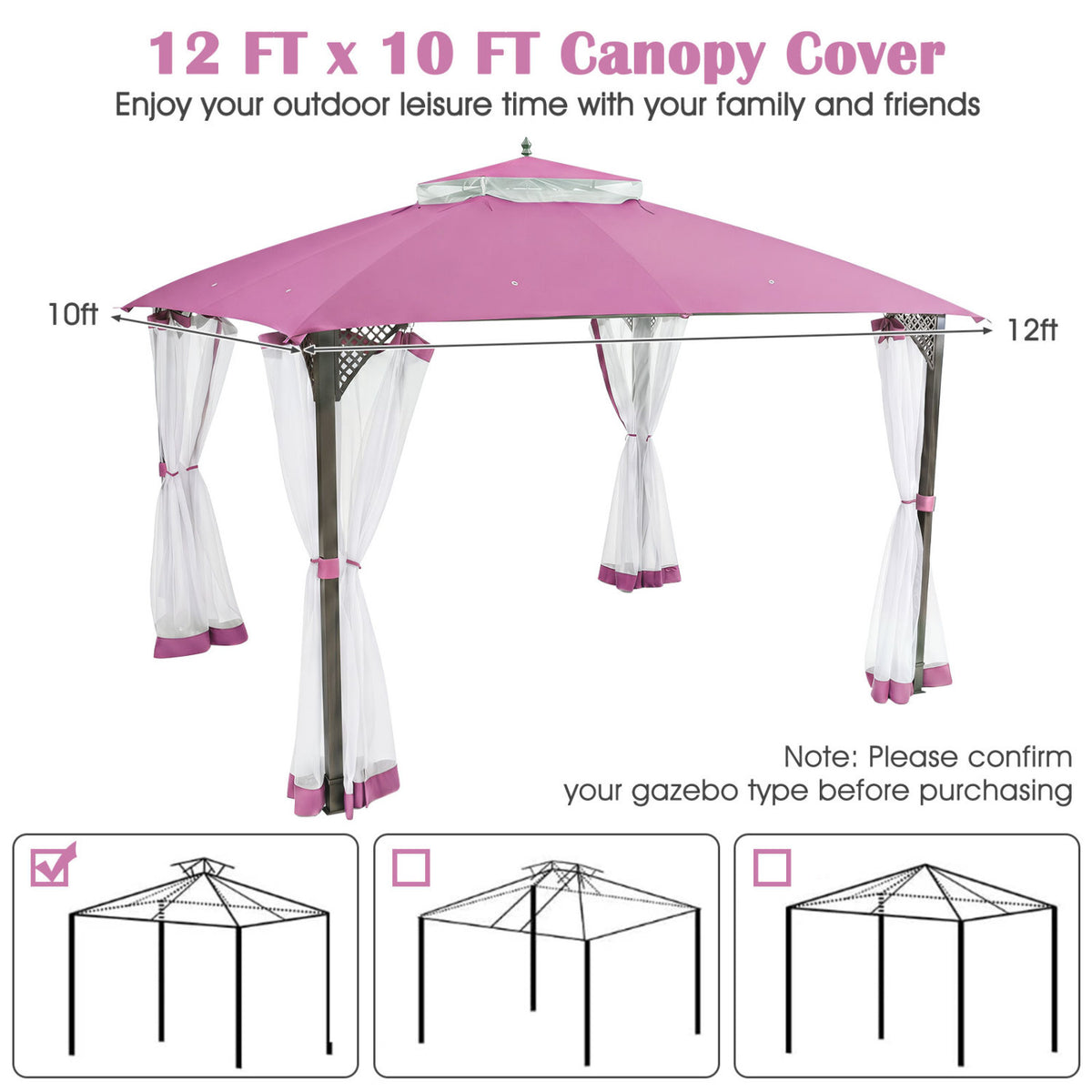 10 x 12 Feet Gazebo Replacement Top with Air Vent and Drainage Holes-Pink