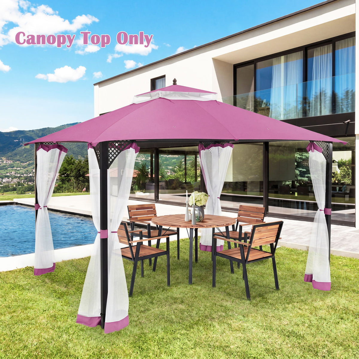 10 x 12 Feet Gazebo Replacement Top with Air Vent and Drainage Holes-Pink