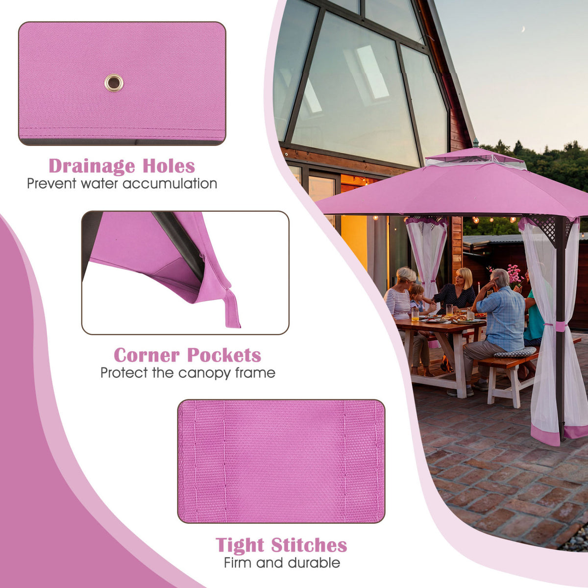 10 x 12 Feet Gazebo Replacement Top with Air Vent and Drainage Holes-Pink