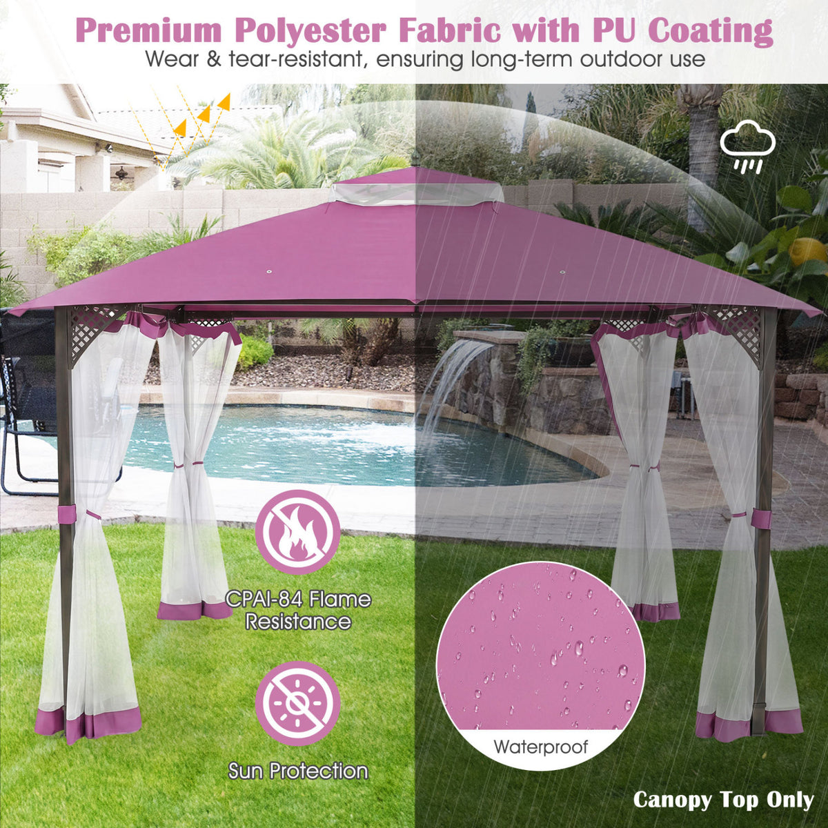 10 x 12 Feet Gazebo Replacement Top with Air Vent and Drainage Holes-Pink