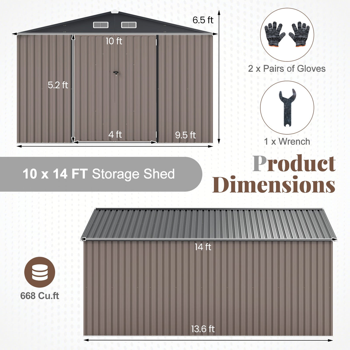 10 x 14 FT Outdoor Storage Shed with Improved Windproof Metal Structure-Gray by DirectDeals