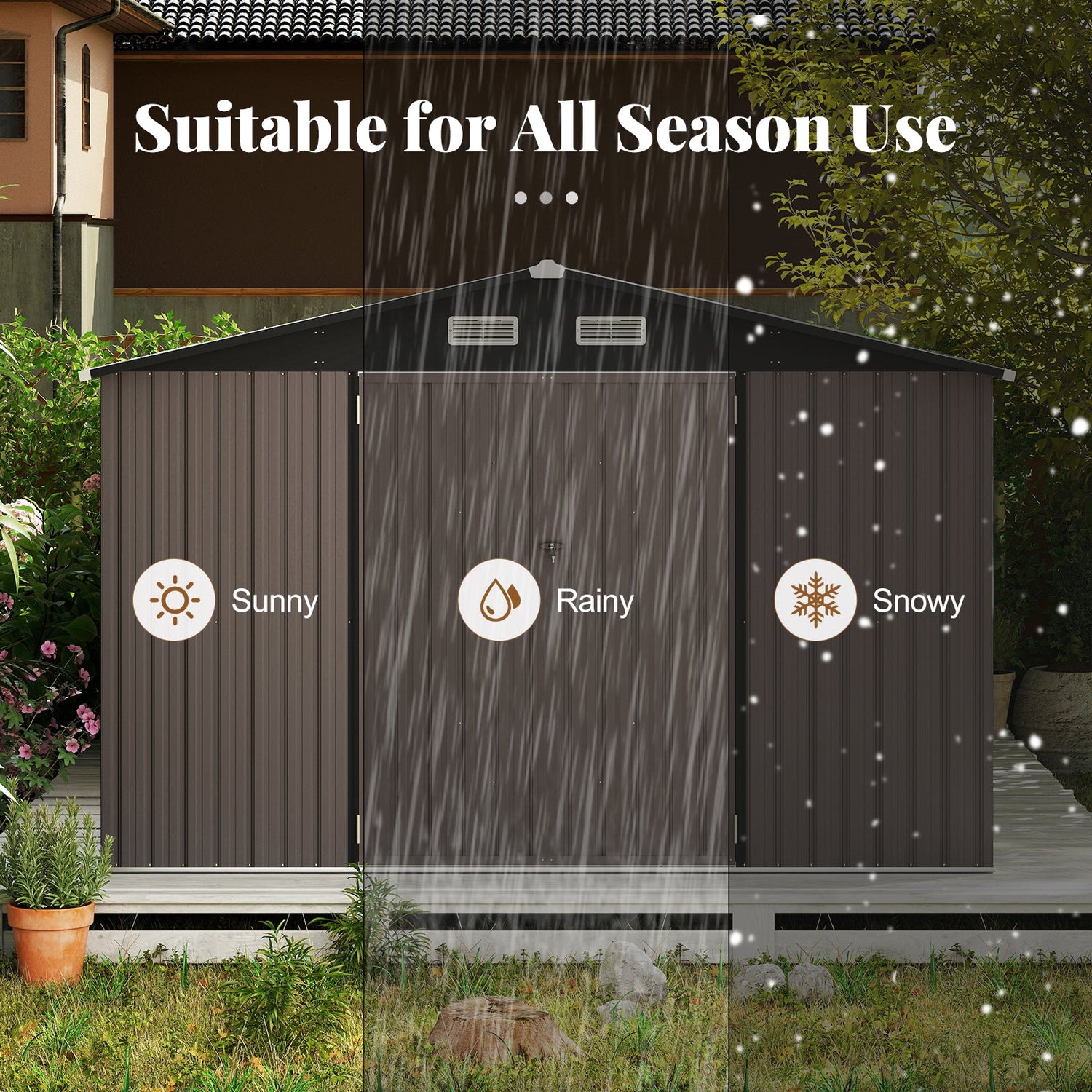 10 x 14 FT Outdoor Storage Shed with Improved Windproof Metal Structure-Gray by DirectDeals