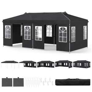 10 x 20 FT Pop Up Canopy Tent with 6 Sidewalls and Adjustable Height-Black