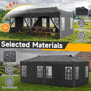 10 x 20 FT Pop Up Canopy Tent with 6 Sidewalls and Adjustable Height-Black