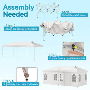 10 x 20 FT Pop Up Canopy Tent with 6 Sidewalls and Adjustable Height-White