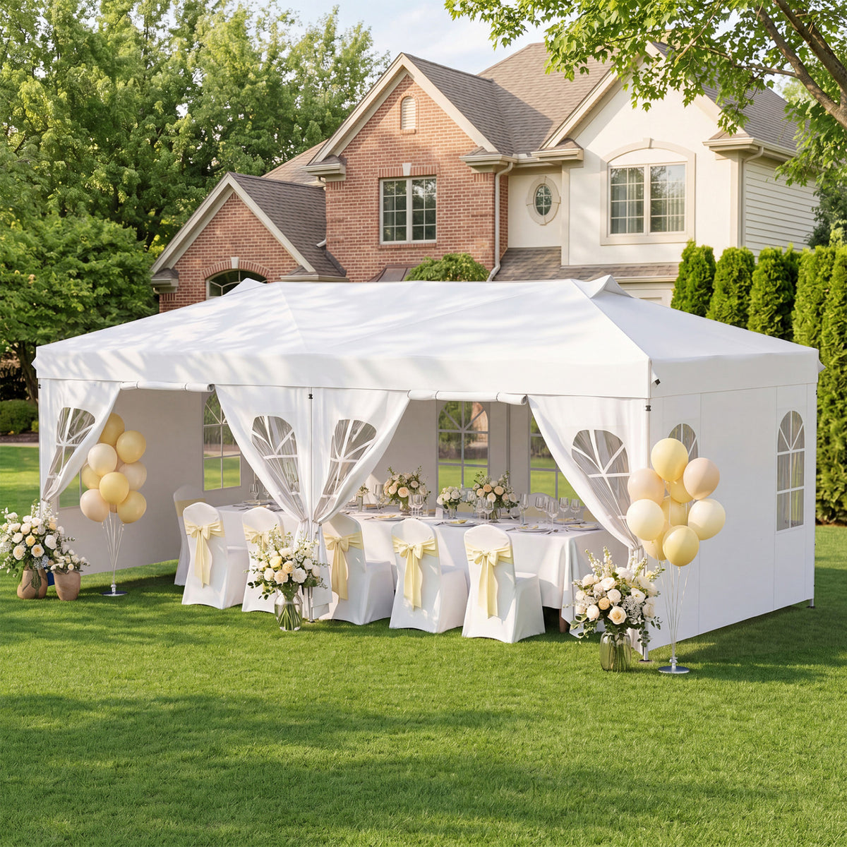 10 x 20 FT Pop Up Canopy Tent with 6 Sidewalls and Adjustable Height-White