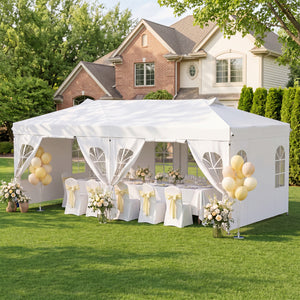 10 x 20 FT Pop Up Canopy Tent with 6 Sidewalls and Adjustable Height-White
