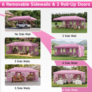 10 x 20 FT Pop Up Canopy Tent with 6 Sidewalls and Adjustable Height-Pink