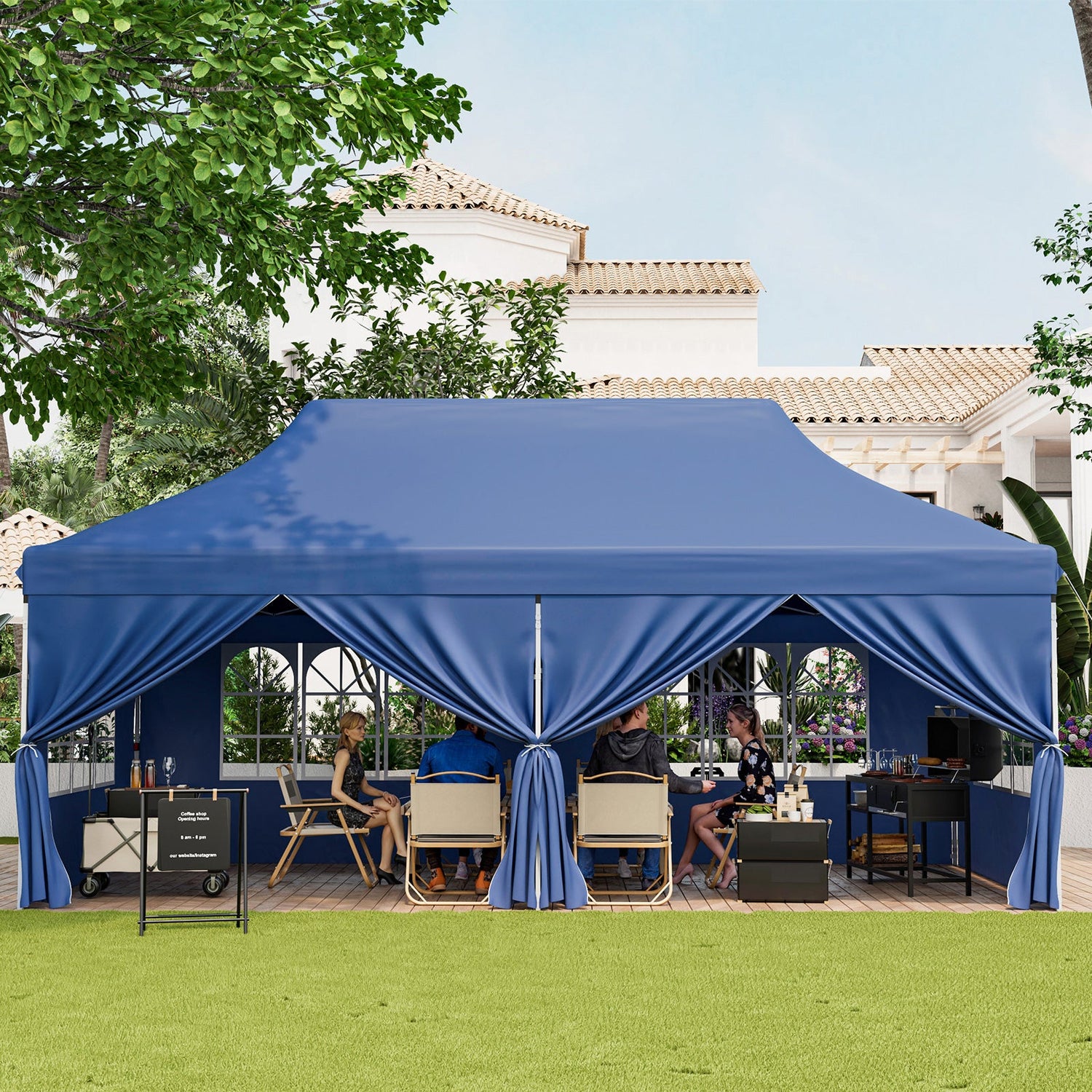 10 x 20 FT Pop up Canopy with 6 Sidewalls and Windows and Carrying Bag for Party Wedding Picnic-Blue by DirectDeals