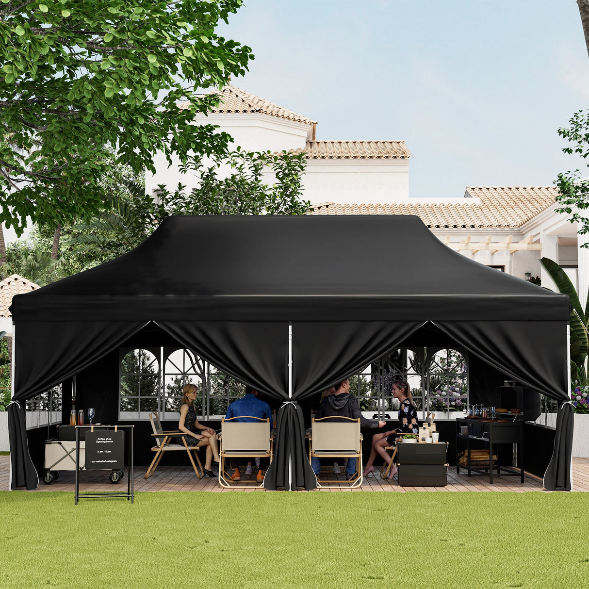 10 x 20 FT Pop up Canopy with 6 Sidewalls and Windows and Carrying Bag for Party Wedding Picnic-Black by DirectDeals