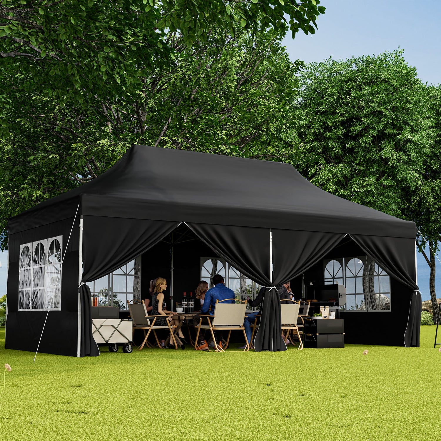 10 x 20 FT Pop up Canopy with 6 Sidewalls and Windows and Carrying Bag for Party Wedding Picnic-Black by DirectDeals