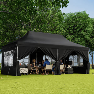 10 x 20 FT Pop up Canopy with 6 Sidewalls and Windows and Carrying Bag for Party Wedding Picnic-Black by DirectDeals