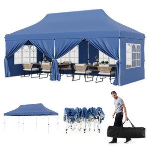 10 x 20 FT Pop up Canopy with 6 Sidewalls and Windows and Carrying Bag for Party Wedding Picnic-Blue by DirectDeals