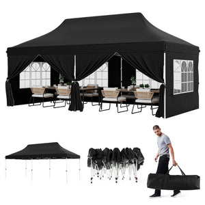 10 x 20 FT Pop up Canopy with 6 Sidewalls and Windows and Carrying Bag for Party Wedding Picnic-Black by DirectDeals