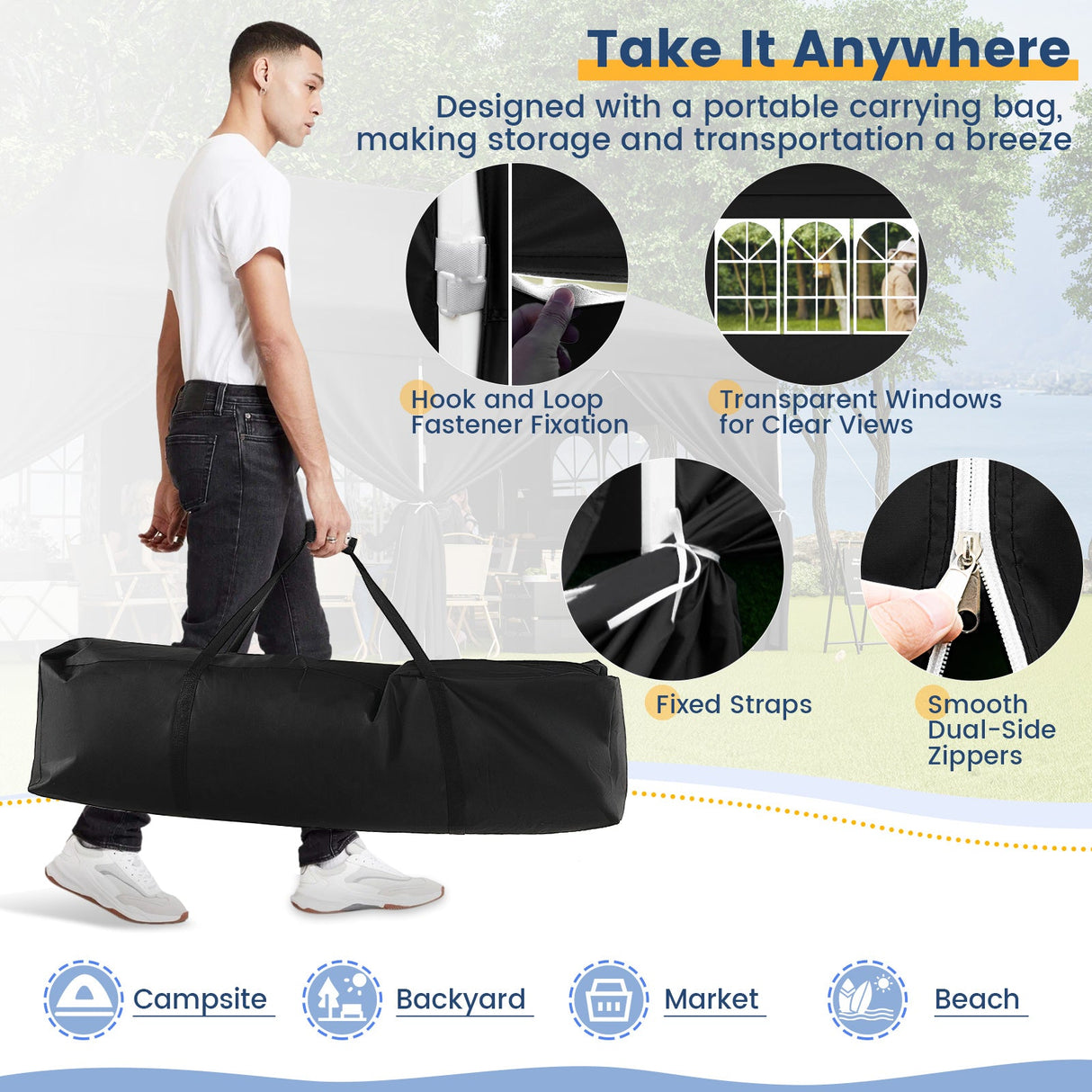 10 x 20 FT Pop up Canopy with 6 Sidewalls and Windows and Carrying Bag for Party Wedding Picnic-Black by DirectDeals