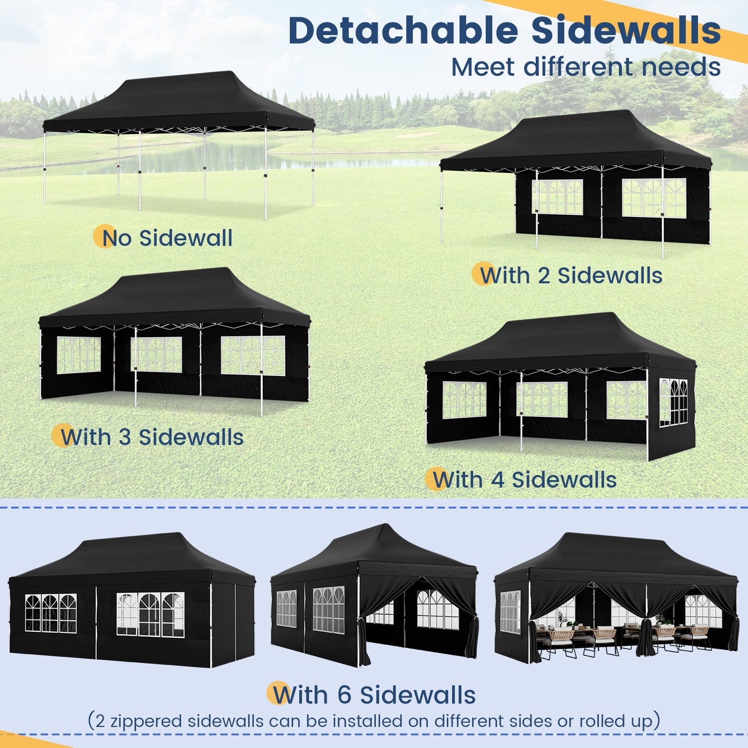 10 x 20 FT Pop up Canopy with 6 Sidewalls and Windows and Carrying Bag for Party Wedding Picnic-Black by DirectDeals